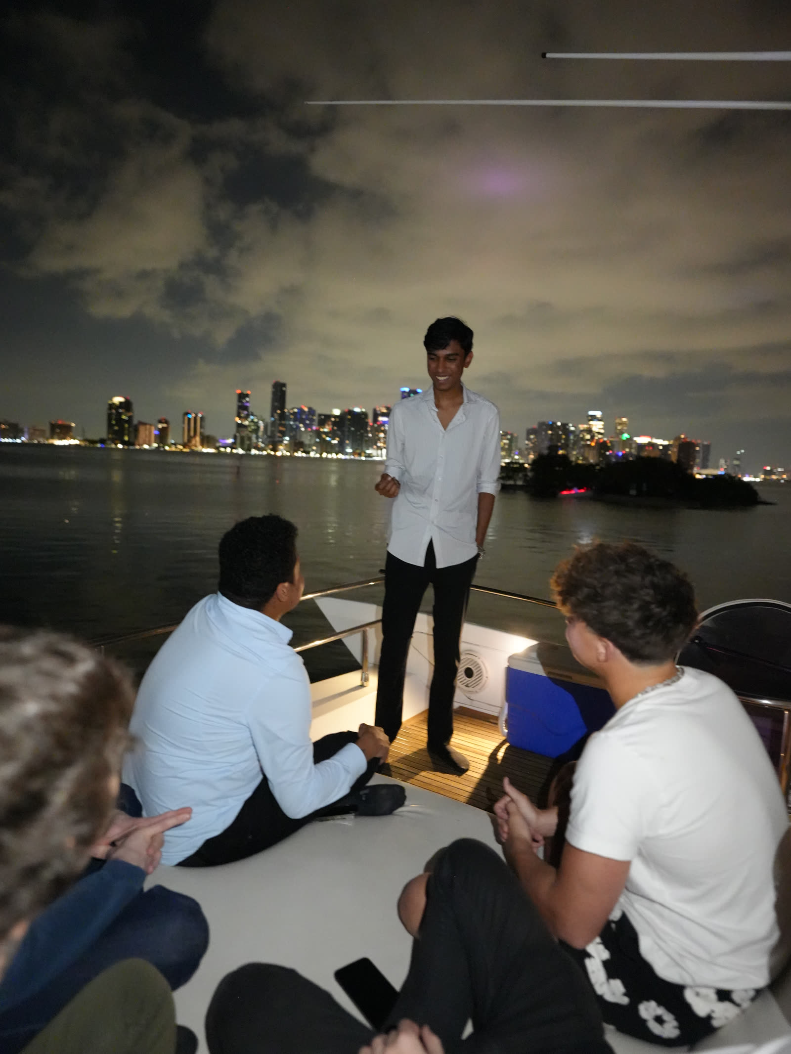 Priyam Raj speaking on a yacht in Miami